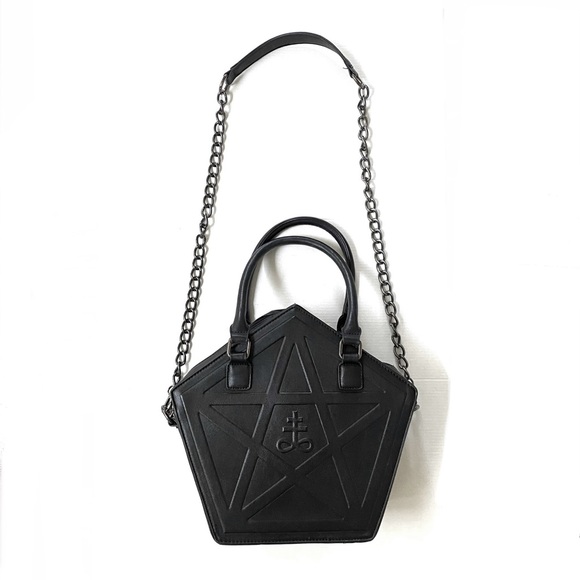 Killstar Kylie Kills Gothic Pentagram Lucifer Witch Black Faux Leather Bag Purse - Picture 2 of 11